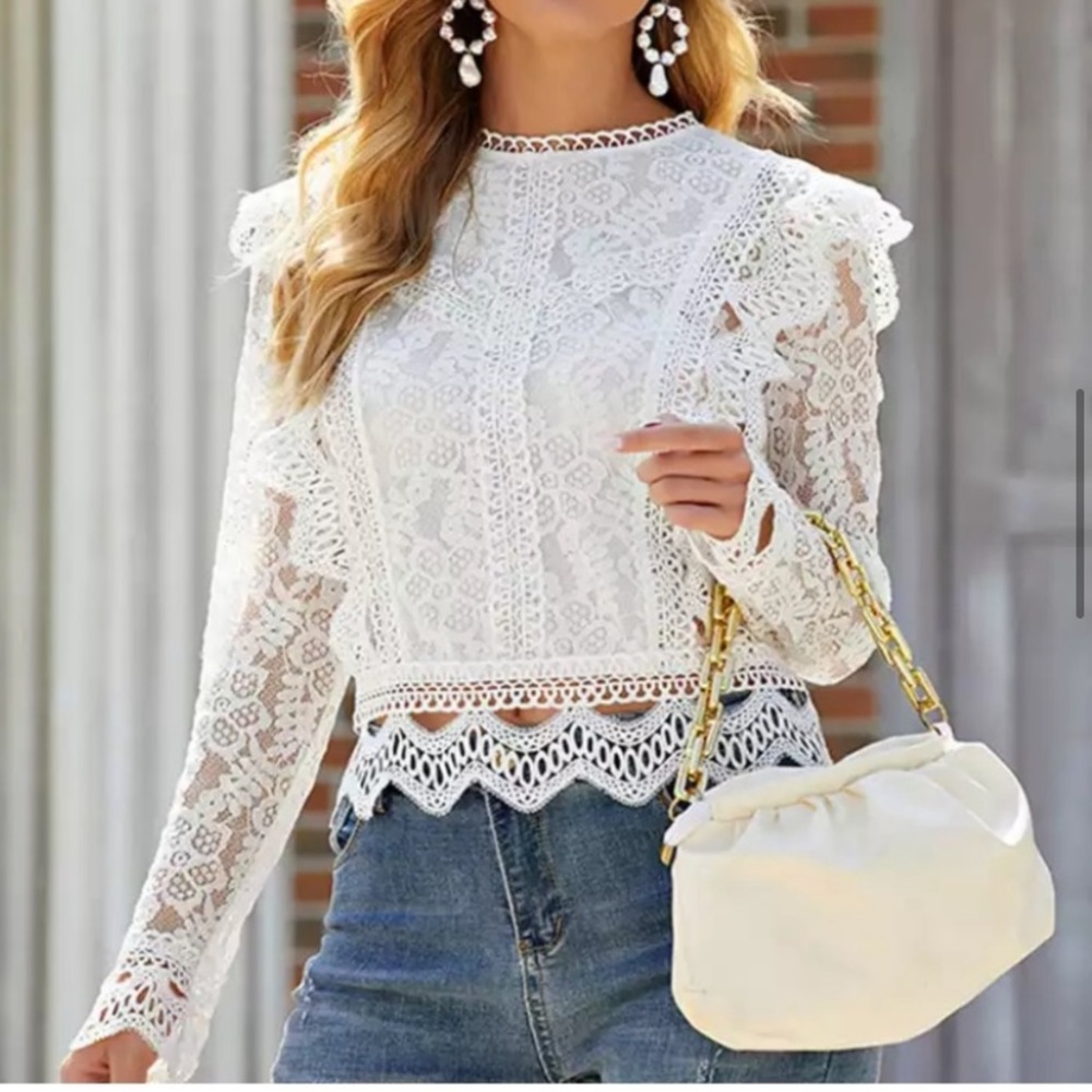 Last 1 L! 5 Star Rated New Bohemian Crochet Top with Back Zipper - Picture 4 of 15